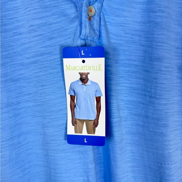 NEW Margaritaville Light Blue Cotton Polo Shirt Men L Coastal Resort Casual Golf - Picture 4 of 12